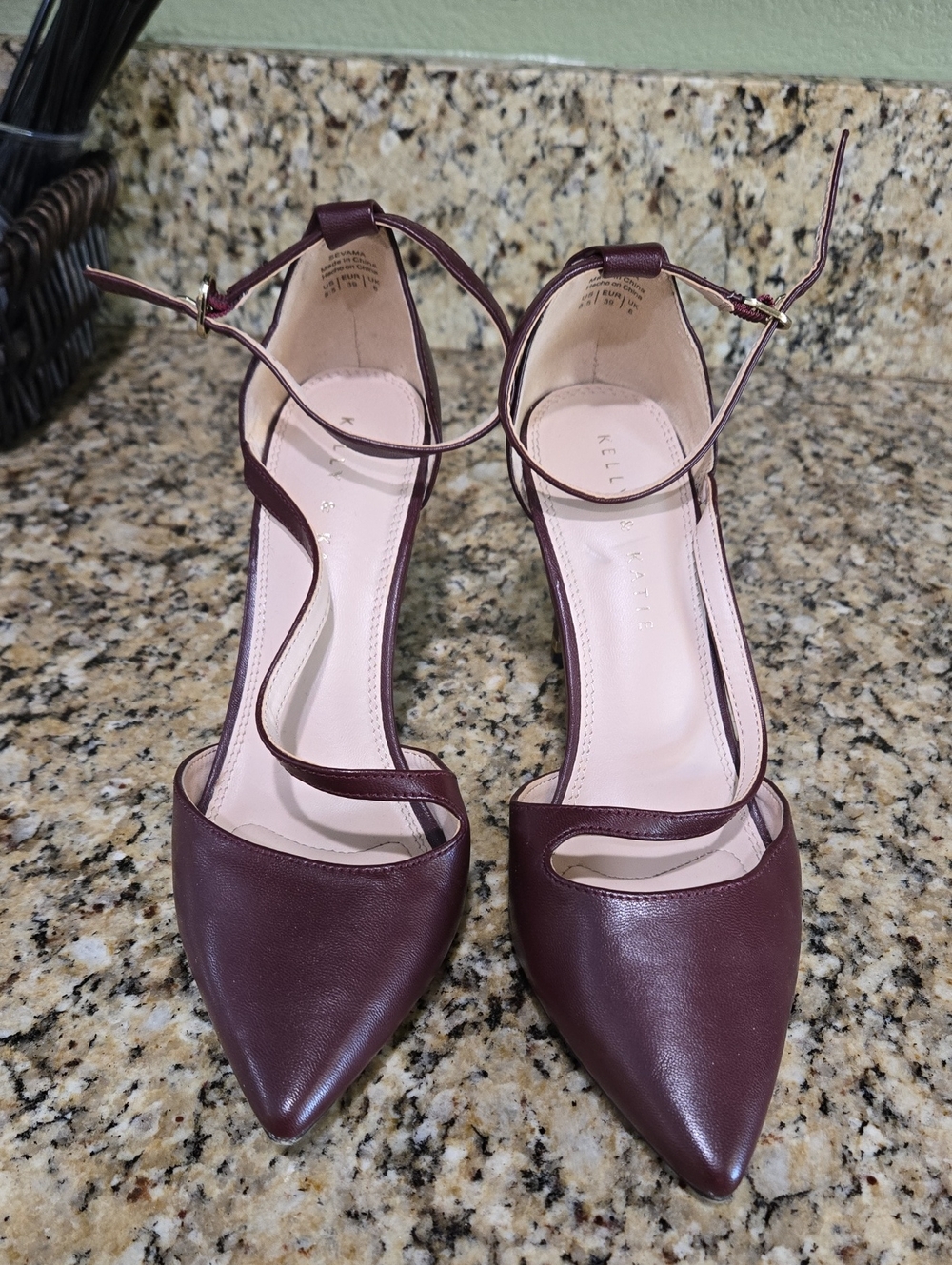 Kelly & Katie Women's Burgundy Pointed Toe Ankle Strap Heels